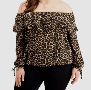 Michael Michael Kors‎ Animal Print Off Shoulder Blouse 1X Mobwife Classic